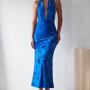 Elegant Blue Halter Dress